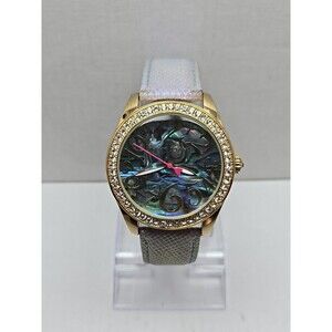 Betsey Johnson Abalone Dial Crystals Iridescent Purple Womens Watch New Battery